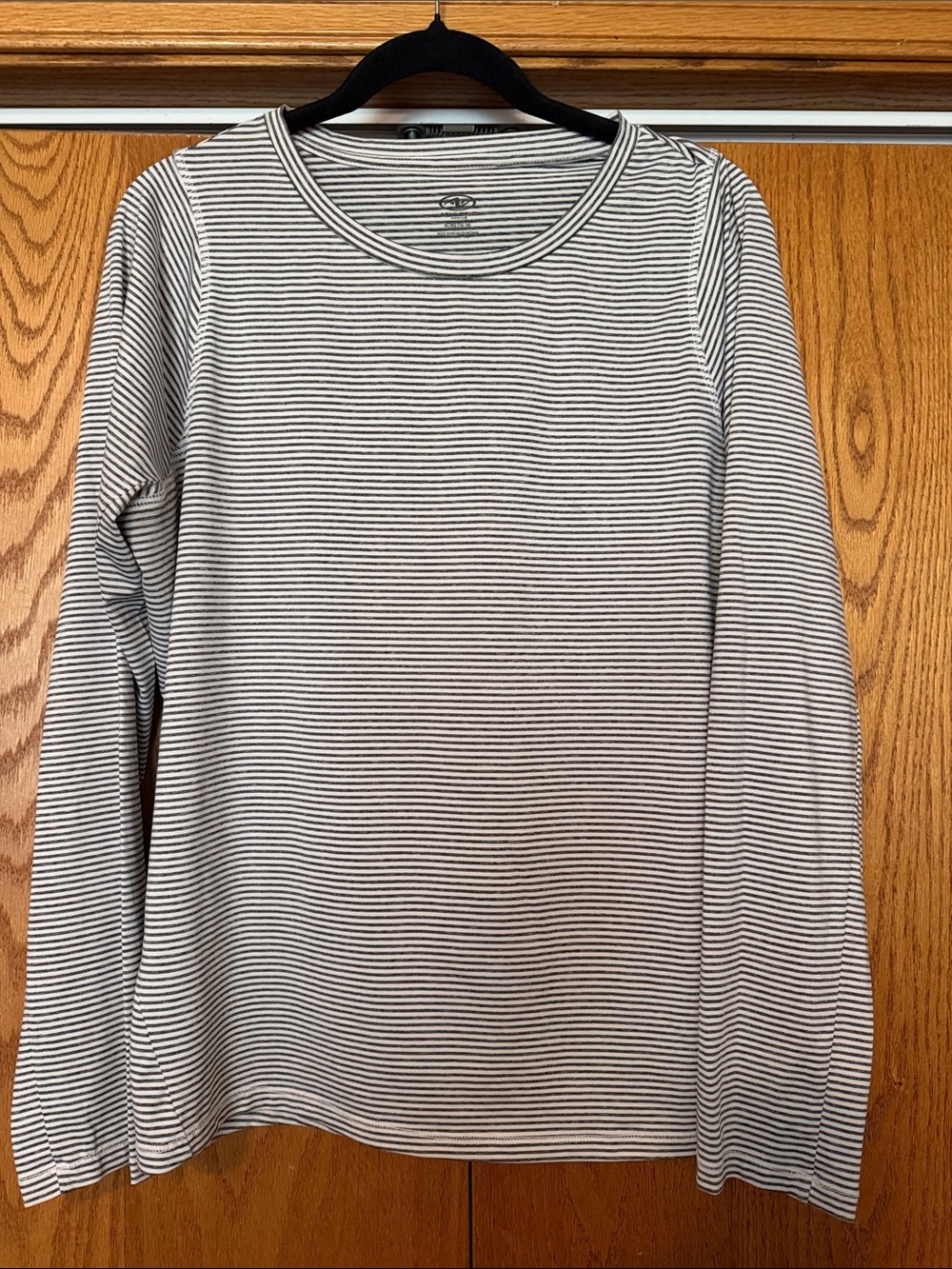 Striped Long Sleeve Crewneck Top - Grey & White